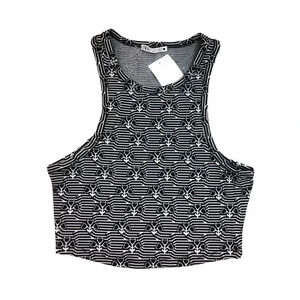Zara Floral Cropped  Tank Top NWOT | Black and White | Size M
